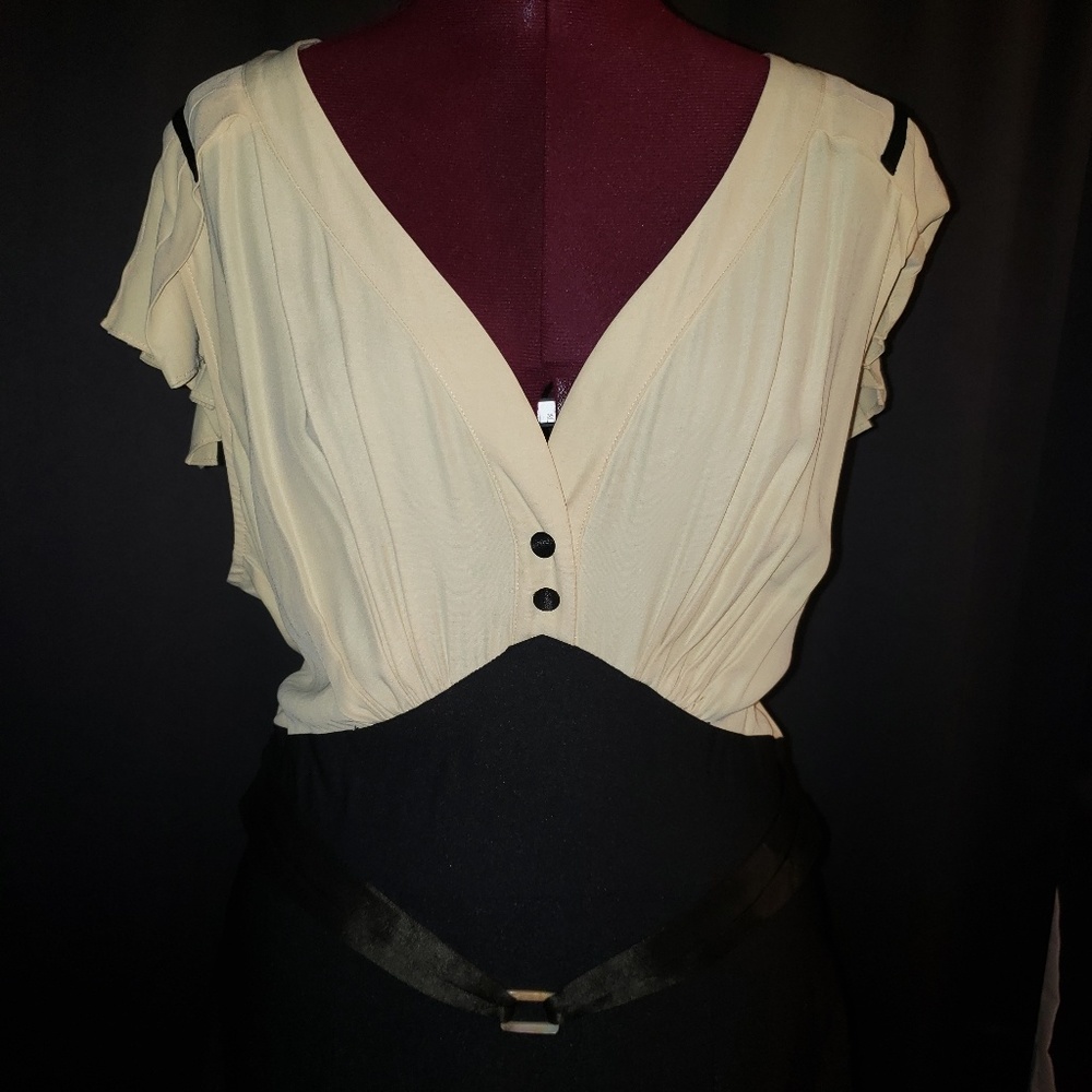 Stop Staring! 30's Cream & Black Dress 3XL